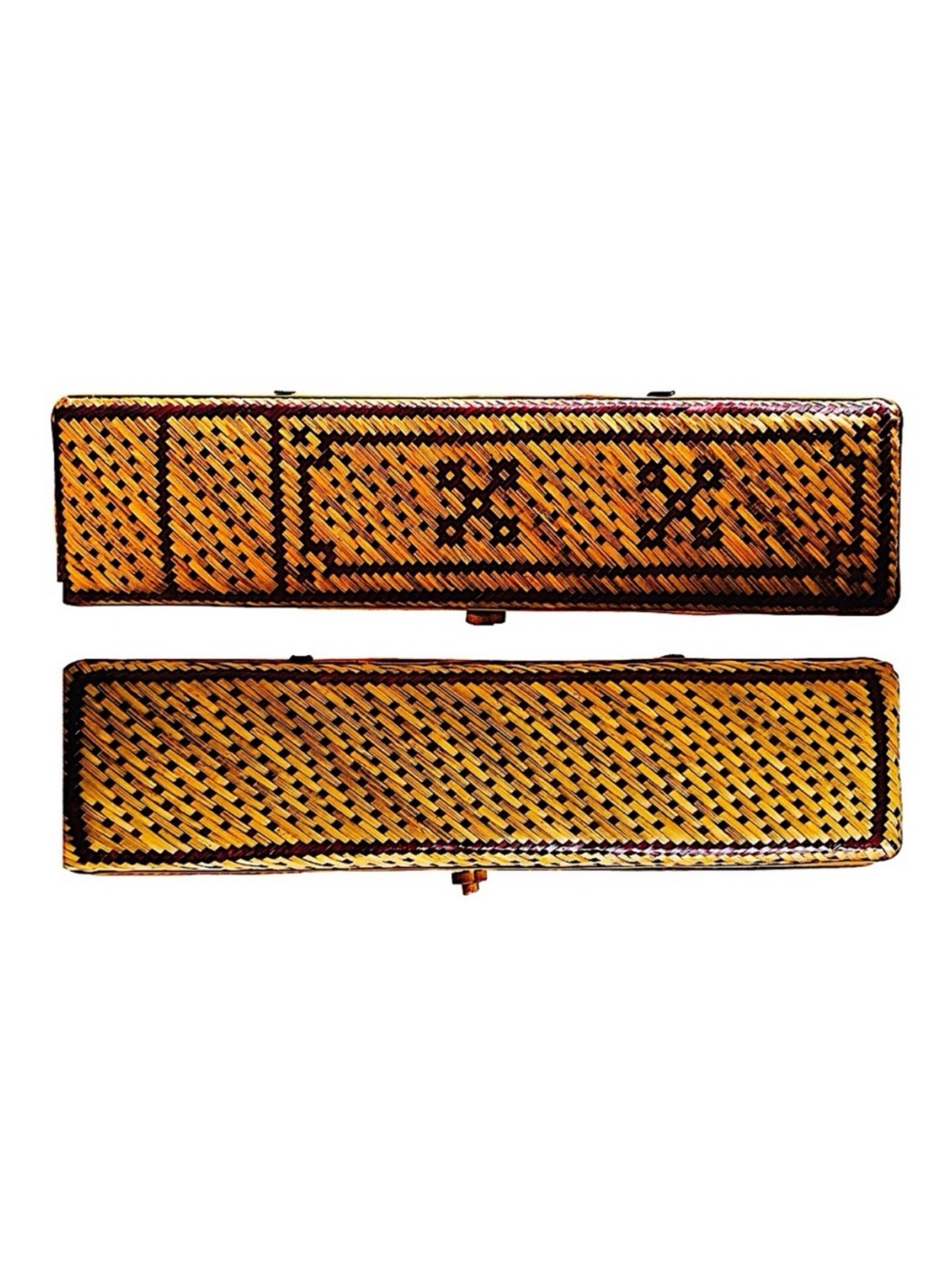 Vintage Hand Woven Rattan Grass Pencil Box 10.5" Storage Case Boho
